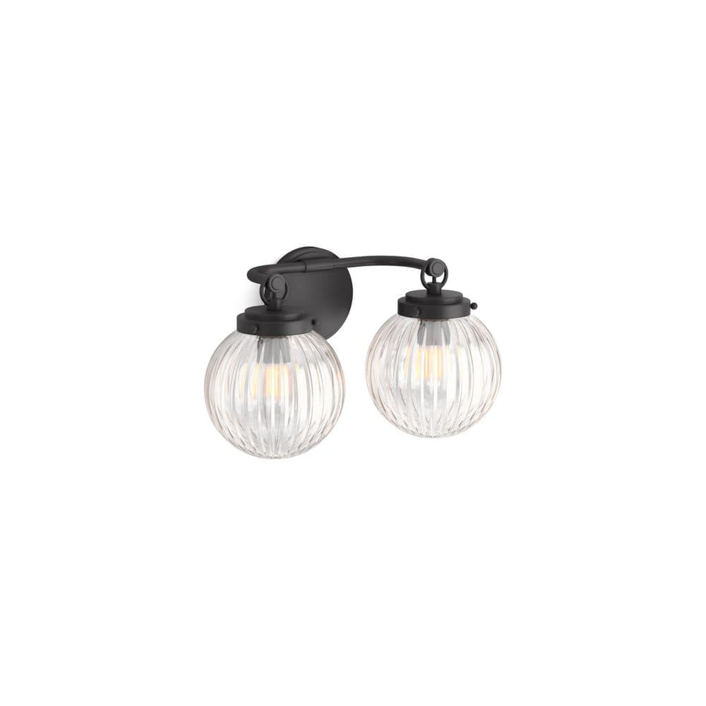 Matte Black Two-Light Glass Globe Sconce