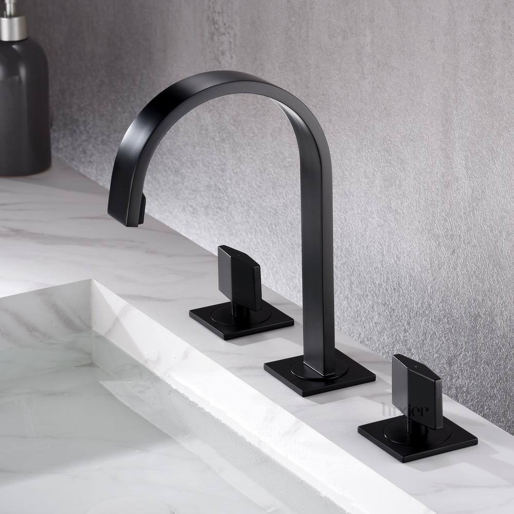 Matte Black Modern Widespread Bathroom Faucet with Pop-Up Drain