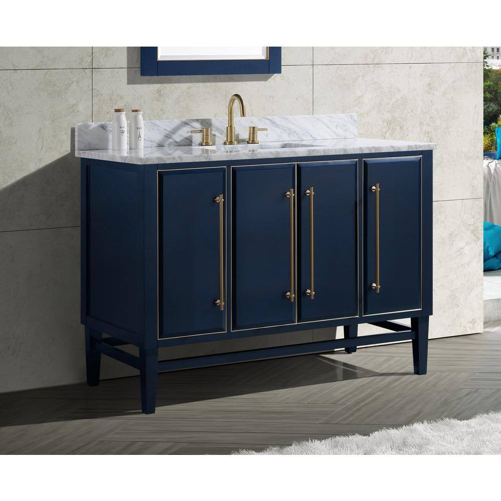 Navy Blue and Gold 48" Solid Wood Vanity with Marble Top
