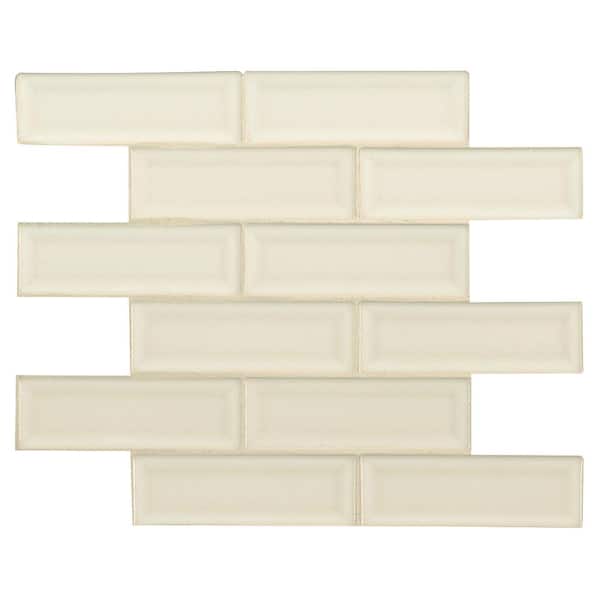 MSI Take Home Tile Sample - Antique White Beveled 4 in. x 4 in. Glossy Ceramic Mosaic Tile