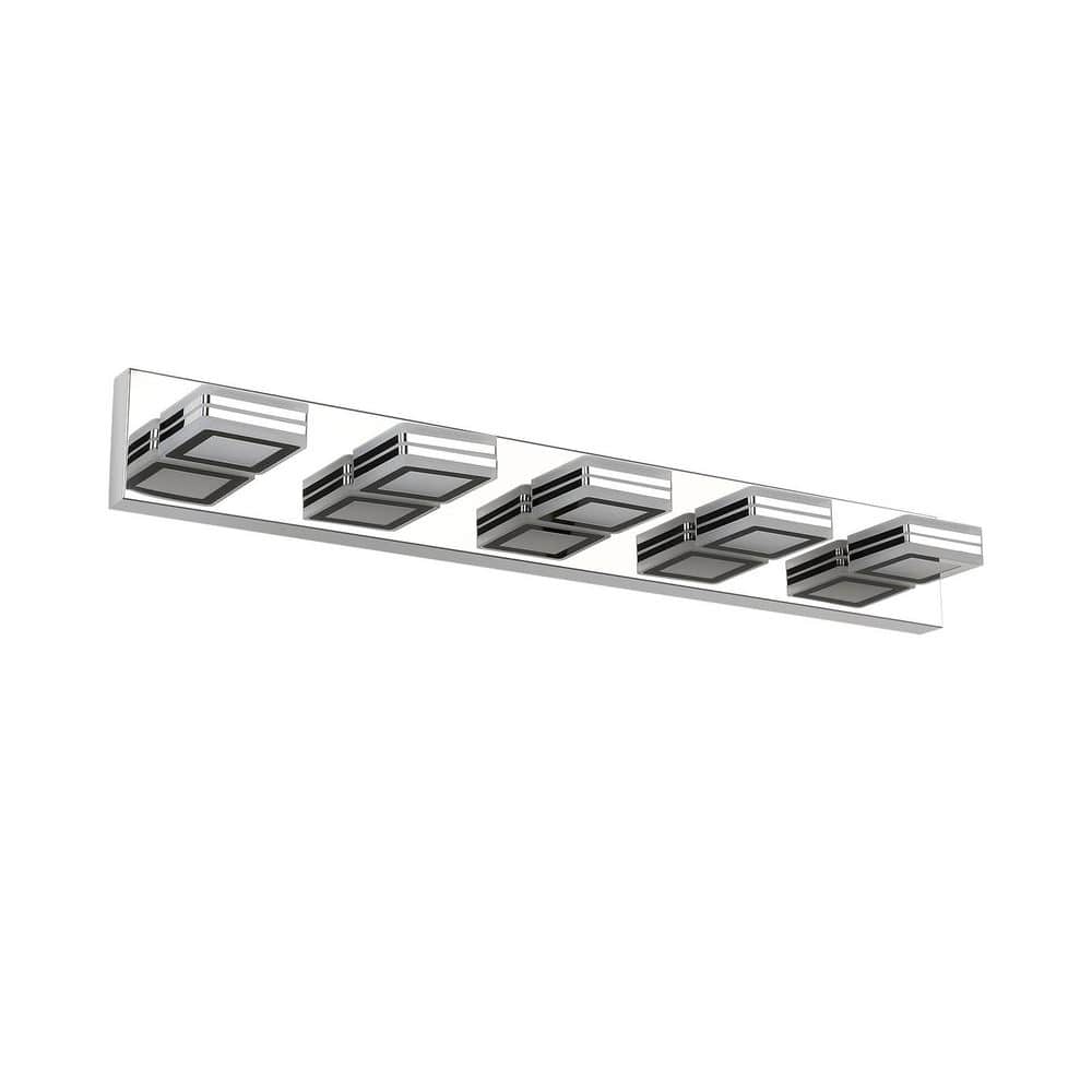 32 in. 5-Light Chrome LED Vanity Light with Square Acrylic Lampshade price history on PriceWatchPro