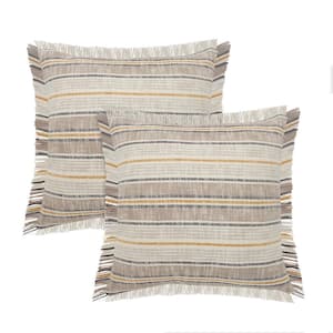 Andrew Brown/Tan Striped 100% Cotton 20 in. x 20 in. Indoor Throw Pillow (Set of 2)