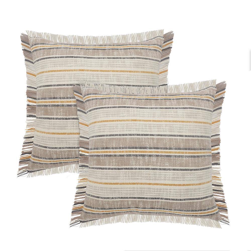 Andrew Brown/Tan Striped 100% Cotton 20 in. x 20 in. Indoor Throw Pillow (S