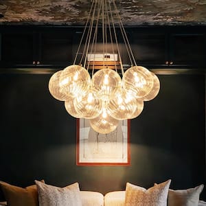 Lillian 13-Light Gold Modern Glass Globe Bubble Chandelier, No Bulbs Included