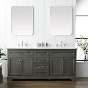 Thompson 72 in. W x 22 in. D Bath Vanity in Silver Gray with Engineered Stone Vanity in Carrara White with White Sink