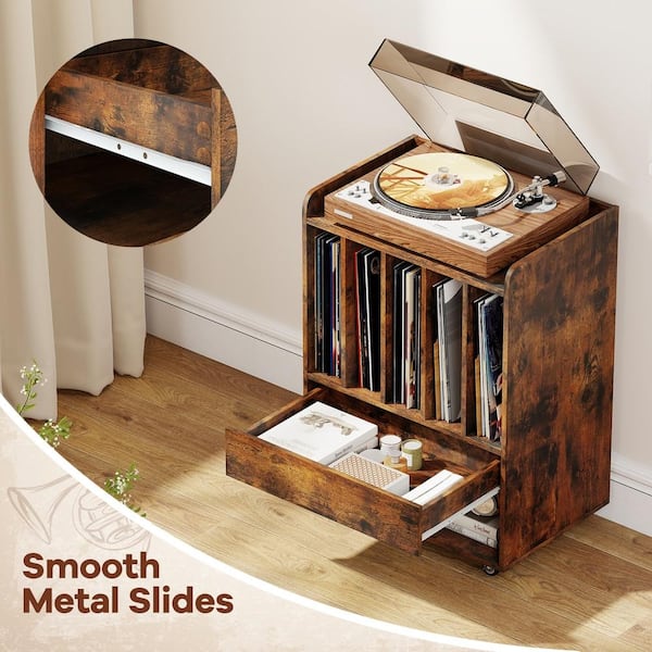 Hongge Record Player Stand with Drawer and Record Holder for
