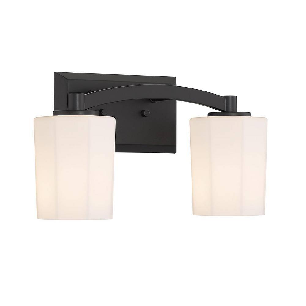 Matte Black 2-Light Vanity with Fluted Opal Glass Shades
