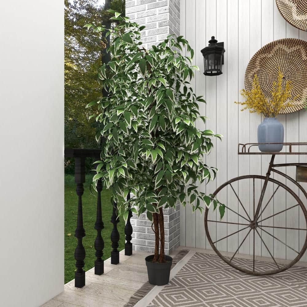 Empire Green 73" Artificial Ficus Floor Plant in Black Plastic Pot
