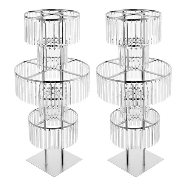 Silver Round 5-tier Acrylic Pendants Metal Iron Frame Decorative Stands Wedding Birthday Decoration Stands (Set of 2)