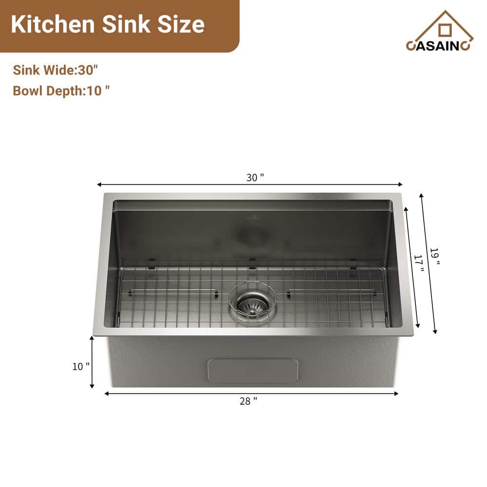 30" Stainless Steel Single Bowl Undermount Kitchen Sink with Faucet