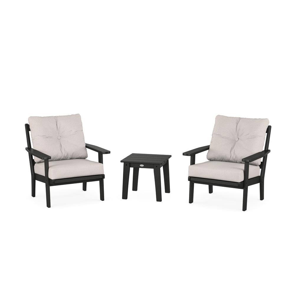Prairie 3-Pcs Plastic Patio Conversation Set in Black/Dune Burlap Cushions price history on PriceWatchPro