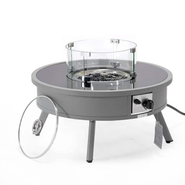 Leisuremod Walbrooke Modern Grey Patio Round Fire Pit Table with Aluminum Frame