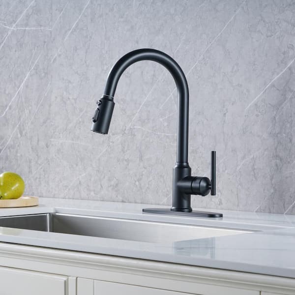 3-Mode Single Handle Pull Down Sprayer Kitchen Faucet with TurboSpray and FastMount in Stainless Steel Matte Black