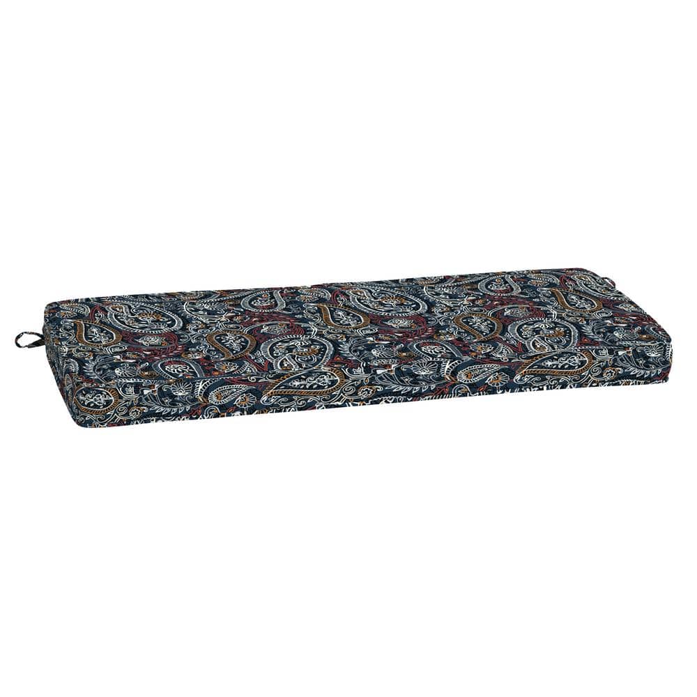 ProFoam 18 in. x 46 in. Rectangle Outdoor Bench Cushion in Navy Palmira Paisley