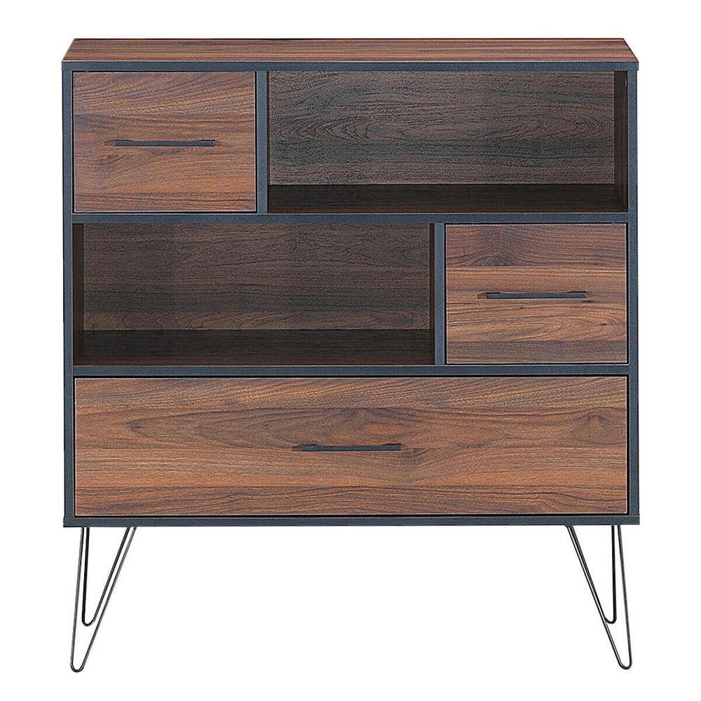 Walnut Multipurpose Sideboard Storage Cabinet with Metal Legs and Drawers