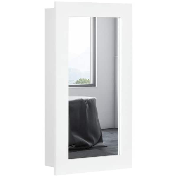 Adrinfly 4.75 in. W x 28 in. H Rectangular Wood Medicine Cabinet with Mirror & Magnetic Door, Adjustable 3 Shelves in White