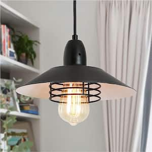 1-Light Black Metal Pendant Light with Spring Frame Chandelier for Kitchen Island Light Bulb Not Included