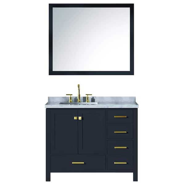 ARIEL Cambridge 43 in. W x 22 in. D Vanity in Midnight Blue with Marble Vanity Top in White with White Basin and Mirror