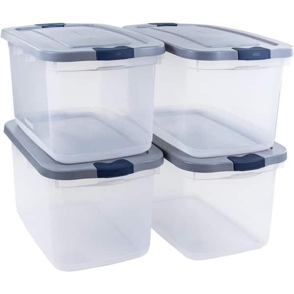 Roughneck 66 Qt/16.5 Gal Stackable Storage Containers, Clear w/Latching Grey Lids, 4-Pack