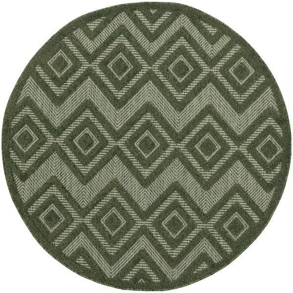 Nourison Versatile Green 4 ft. x 4 ft. Diamond Contemporary Round Indoor Area Rug
