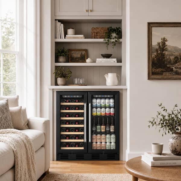 30.5 in. Dual Zone 36-Bottle and 110-Cans Built-in/Freestanding Wine Cooler with Adjustable Shelves in Black, Frost‑Free