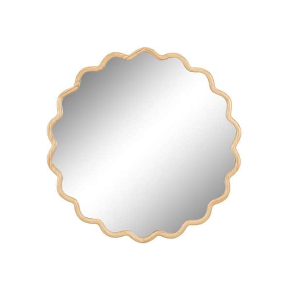 Miscool Anky Brown 31 in. W x 31 in. H Round Wooden Framed Decorative Wall Mirror, Bathroom Vanity Makeup Mirror