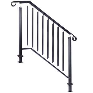 Tidoin 66 in. H x 47 in. W Black Steel Outdoor Stair Railing Kit Fit 3 or 4 Steps