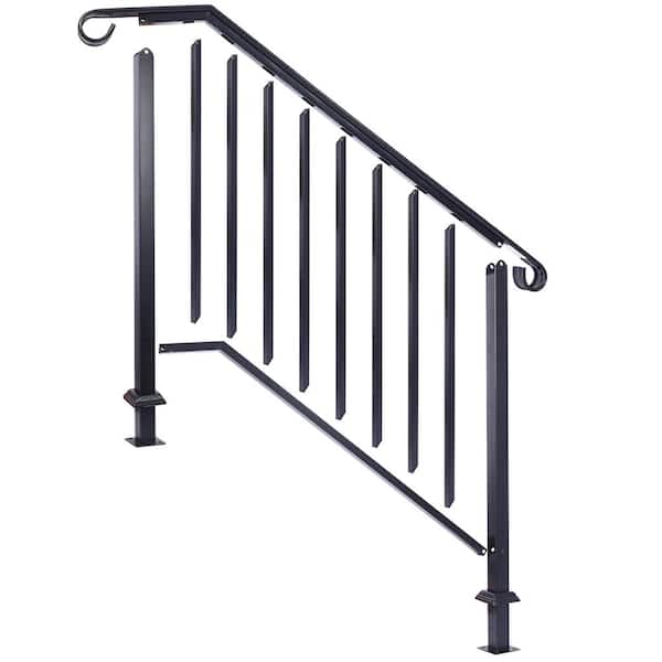 66 in. H x 47 in. W Black Steel Outdoor Stair Railing Kit Fit 3 or 4 Steps