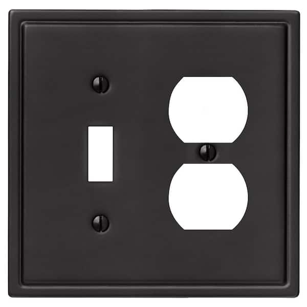 Amerelle Sinclair Insulated 2-Gang Matte Black 1-Toggle/1-Duplex Stamped Steel Wall Plate