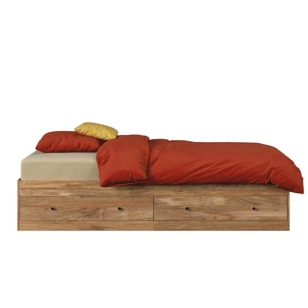 Sindoori Mango Twin Wood Frame Bed with 2 Storage Drawers