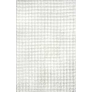 Jeni Solid Faux Rabbit Machine Washable White 3 ft. 9 in. x 6 ft. Area Rug