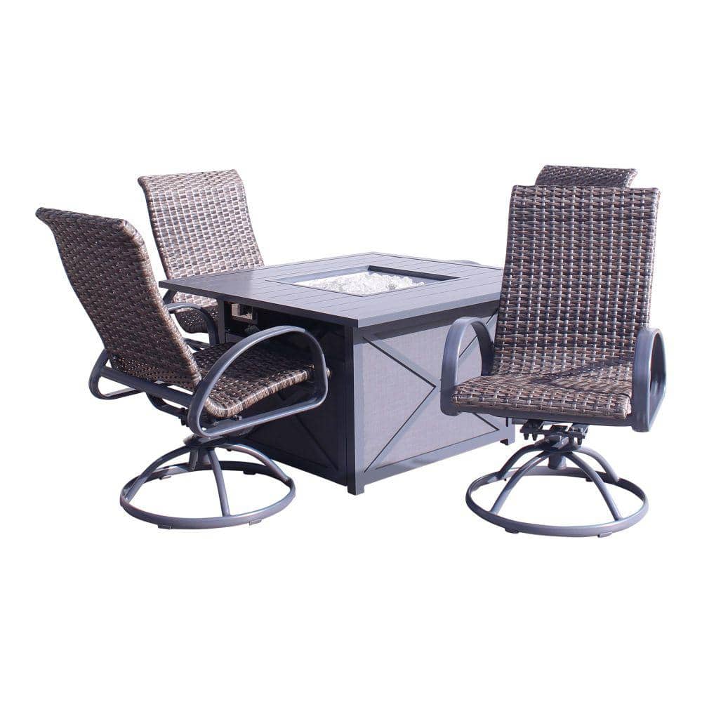 Courtyard Casual Santa Fe Dark Gray 5-Piece Square Metal Patio Fire Pit ...