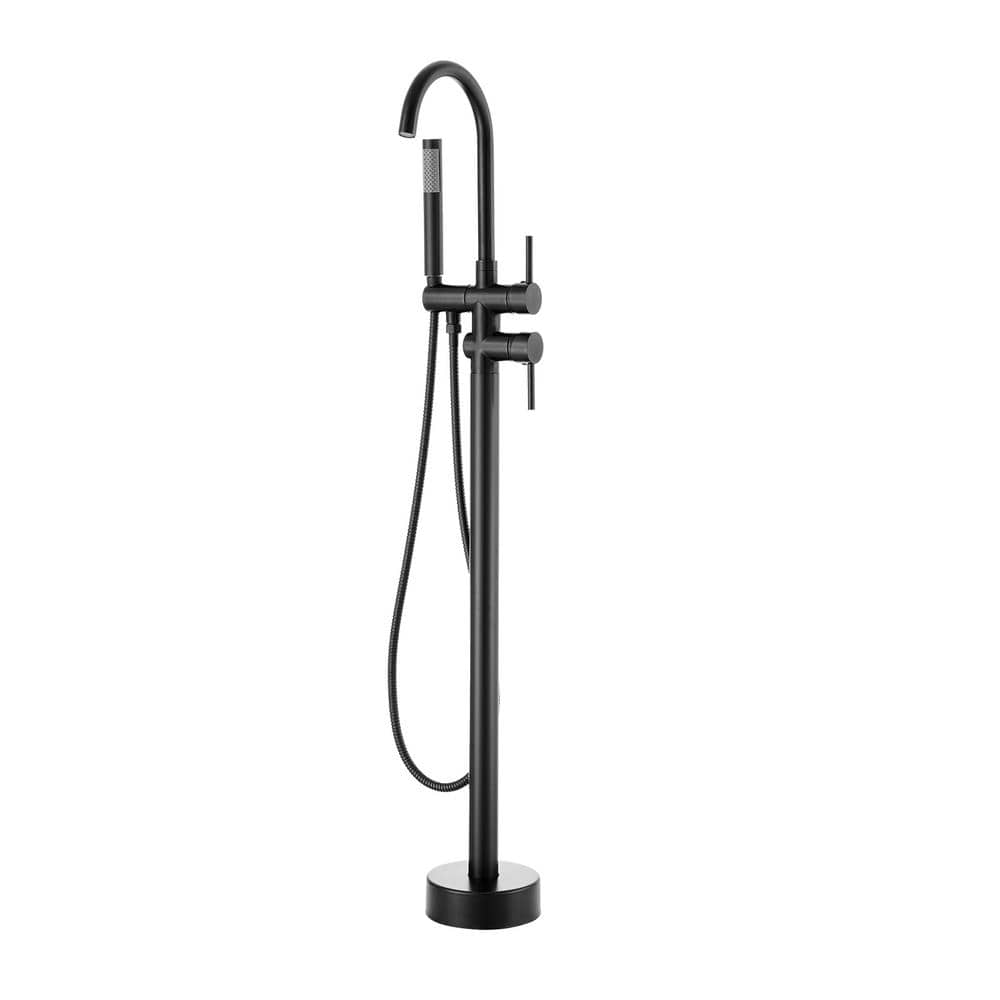 Matte Black Stainless Steel Freestanding Bathtub Faucet with Hand Shower