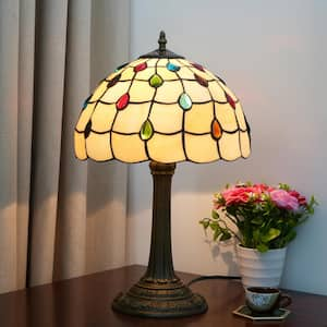 19 in. Tiffany Style Multicolored Table Lamp with Colored Gemstone Stained Glass Lamp Shade