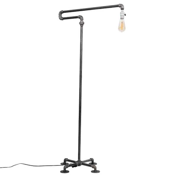 PIPE DECOR 1/2 in. Black Steel Pipe 56 in. H Extended Arm Floor Lamp Kit