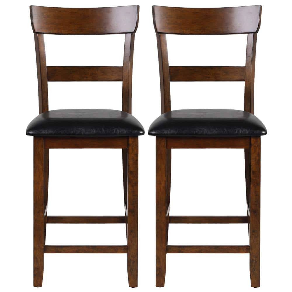 HONEY JOY Bistro Brown and Black Upholstered Bar Stools Vintage Wooden Dining Chair for Kitchen (Set of 2)