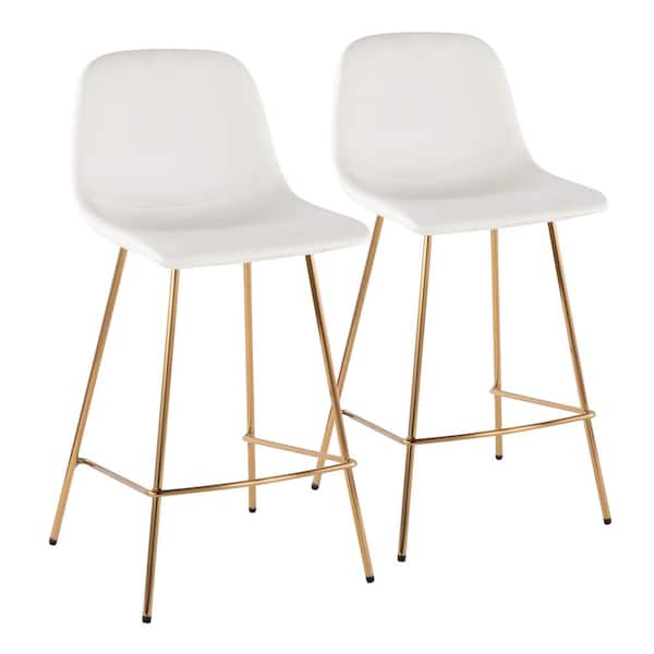 Lumisource Rocca 36.5 in. White Faux Leather and Gold Metal High Back Counter Height Bar Stool (Set of 2)