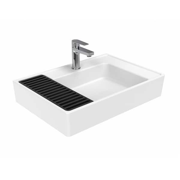 WS Bath Collections Contour 91060 25.6 in. Wall Mount/Vessel Bathroom Sink in Glossy White with One Faucet Hole