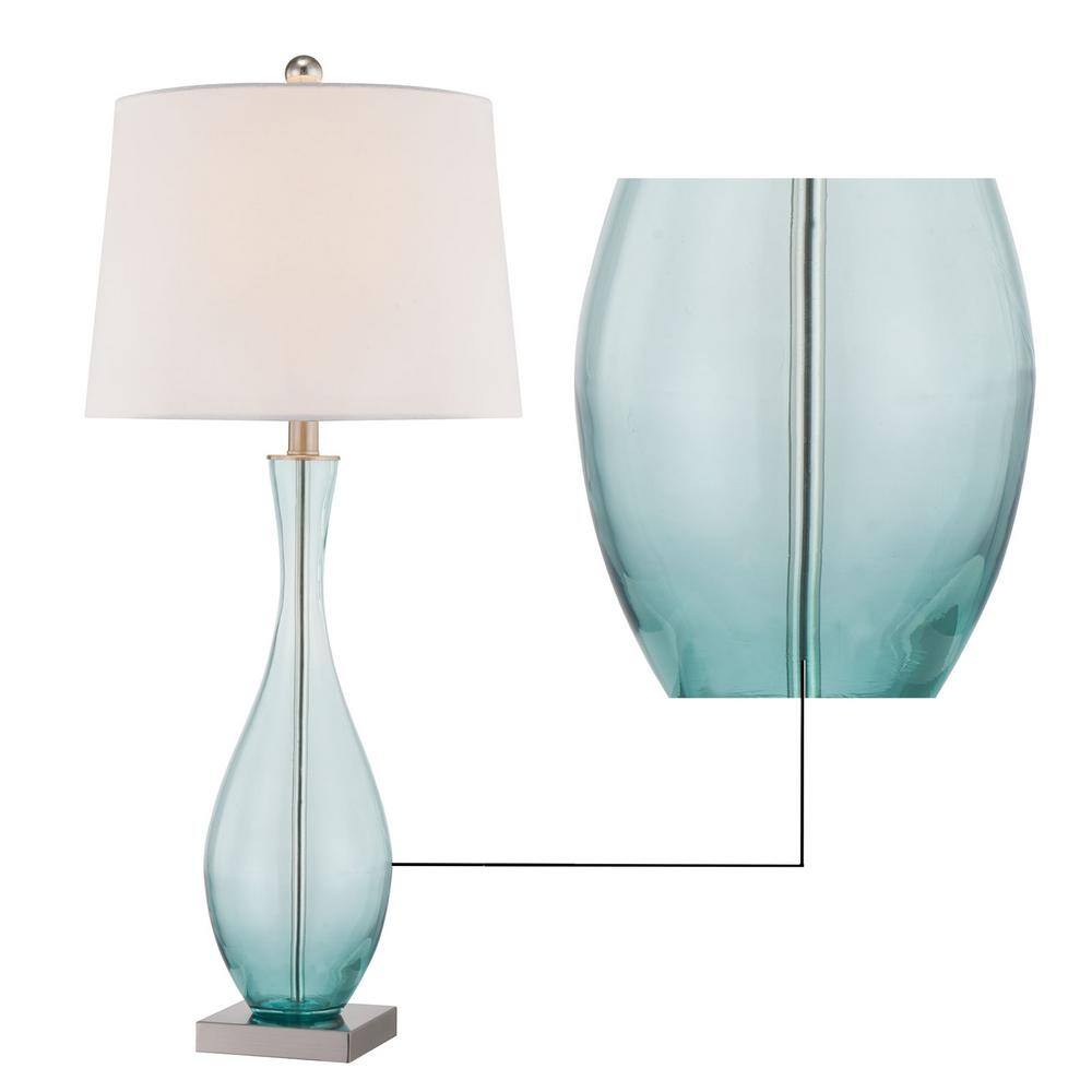 Aqua Glass and White Linen 31" Table Lamp Set