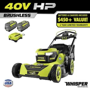 RYOBI 40V HP Brushless Whisper Series 21. in Walk Behind Self Propelled All Wheel Drive Mower 2 6.0 Ah Batteries Charger RY401210 The Home Depot