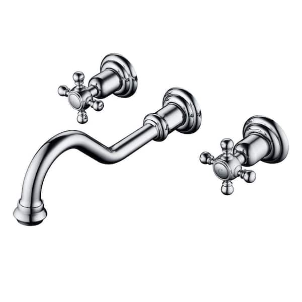 Antique Double Handle Wall Mounted Bathroom Faucet with Valve in Chrome