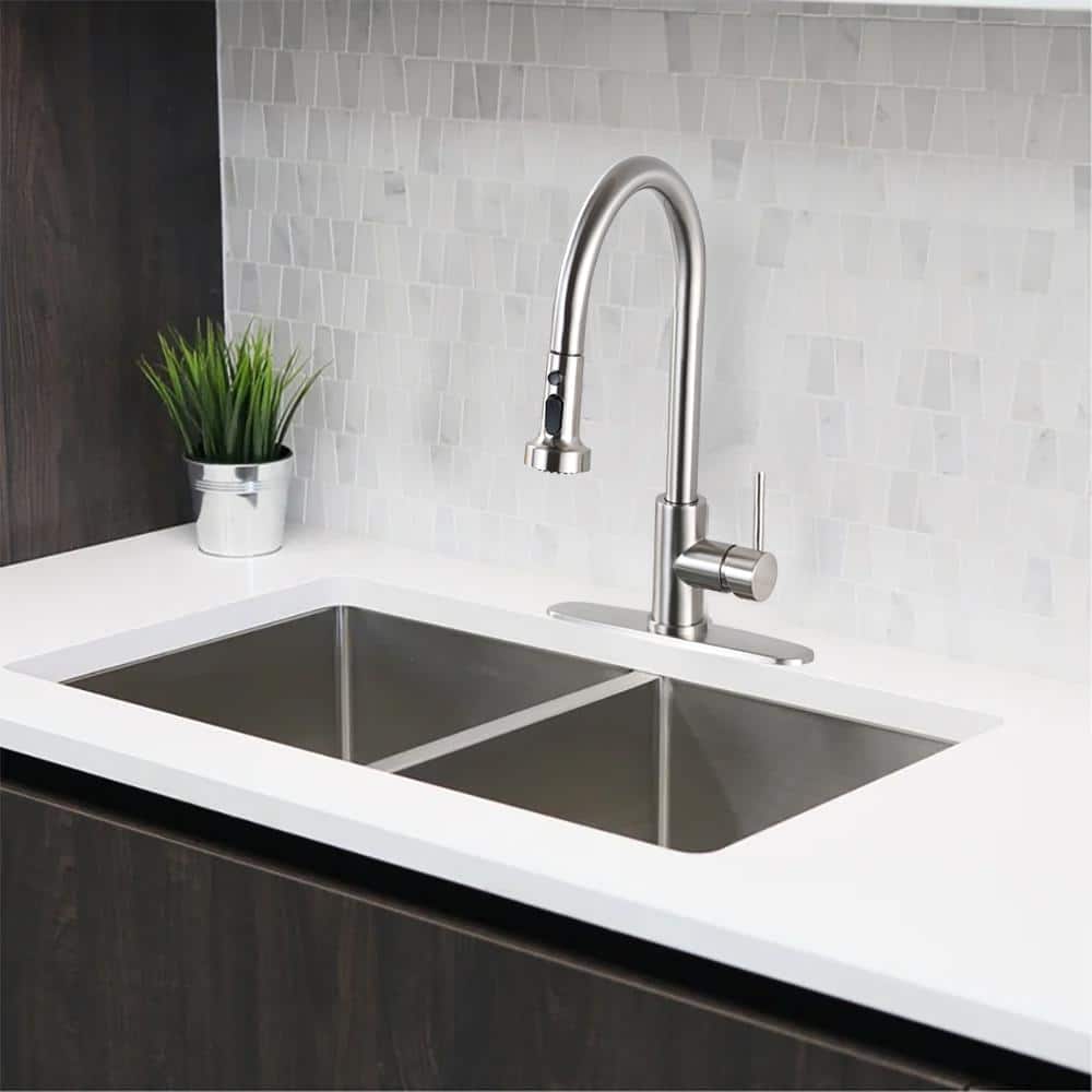Commercial Brushed Nickel Stainless Steel Pull Down Kitchen Faucet