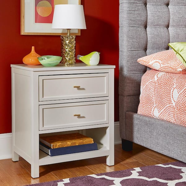 HomeSullivan 23.62 in. x 17.71 in. x 27.95 in. White Modern 2-Drawer Nightstand