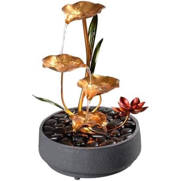 11.42 in. Indoor Tabletop Lotus Fountain with Adjustable Water Flow and Built-In Pump Urn