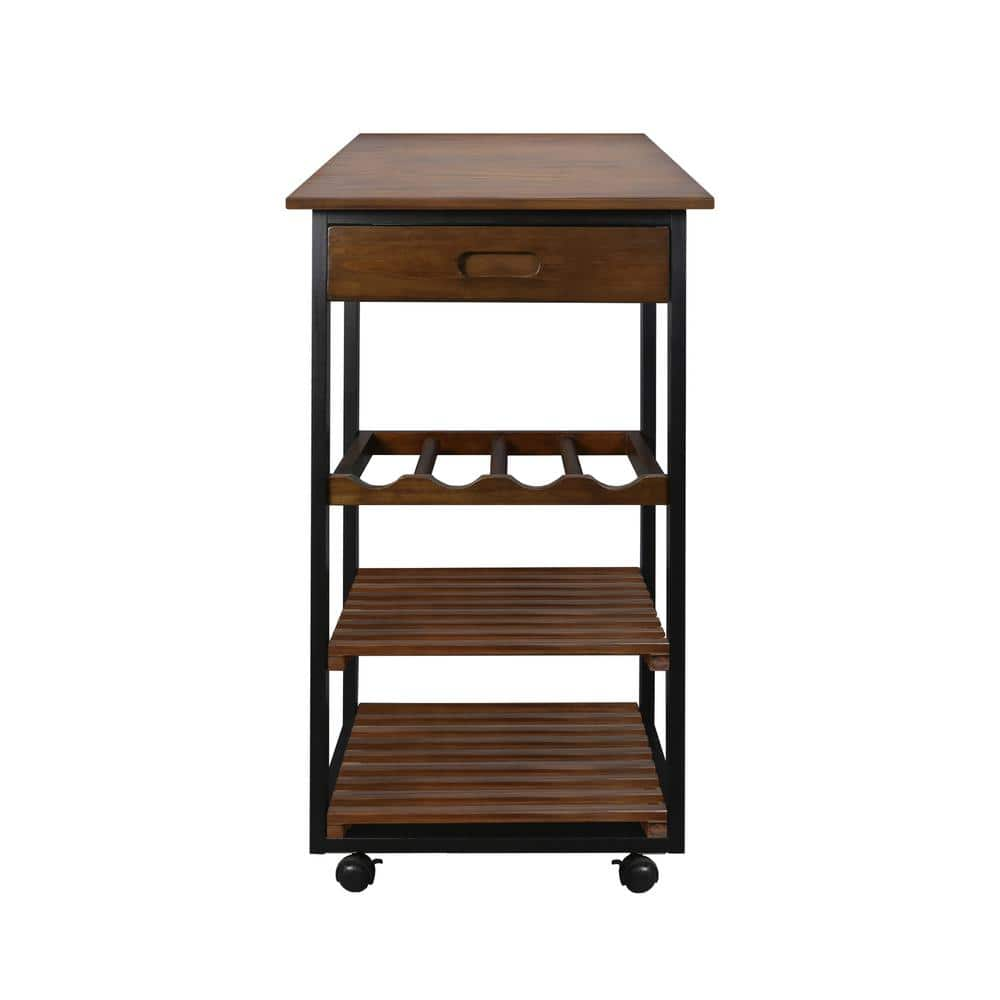 Casual Home 19 In W Two Tone Solid Wood Kitchen Cart With Wine Rack And   Mocha Black Casual Home Kitchen Carts 371 07 64 1000 