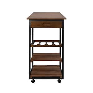 19 in.W Two Tone Solid Wood Kitchen Cart with Wine Rack and Drawer