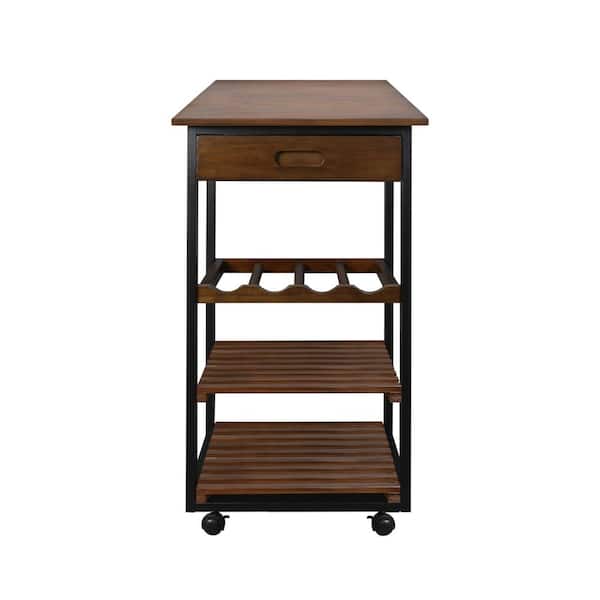 Casual Home 19 in.W Two Tone Solid Wood Kitchen Cart with Wine Rack and Drawer