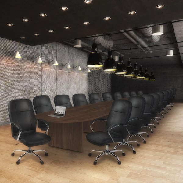 Legacy 288 in Neo Walnut Racetrack Laminate Conference Table Desk with 4 Charging Ports