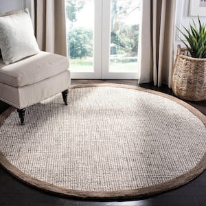 Abstract Brown/Ivory 6 ft. x 6 ft. Round Border Area Rug