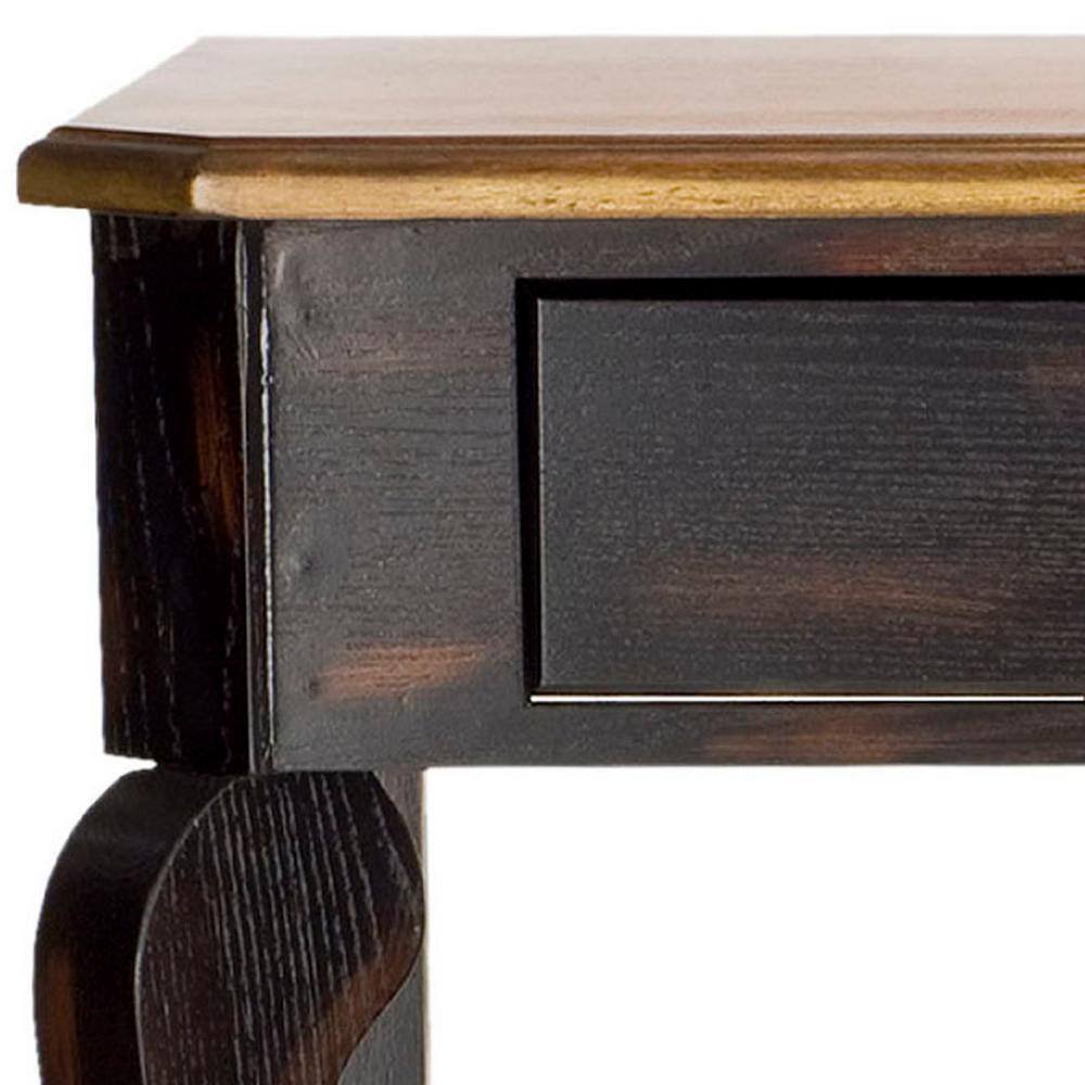 Transitional Dark Brown Birch Wood Console Table with Storage